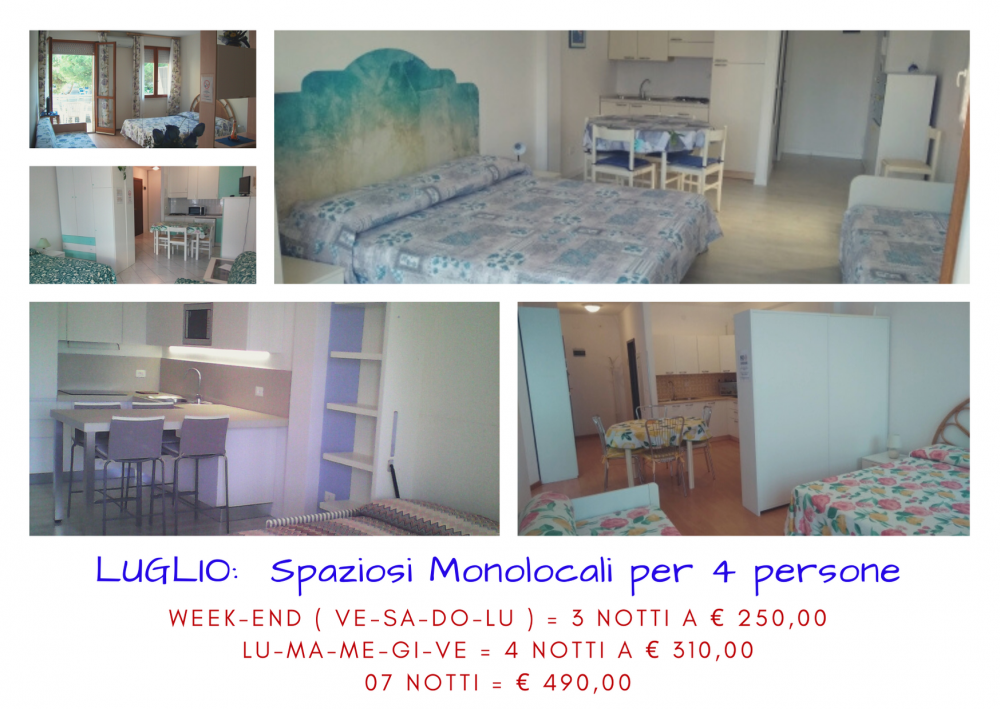 OFFERTA SPAZIOSI MONOLOCALI PER MAX 4 PERSONE A LUGLIO - agenzia ATLANTIDE